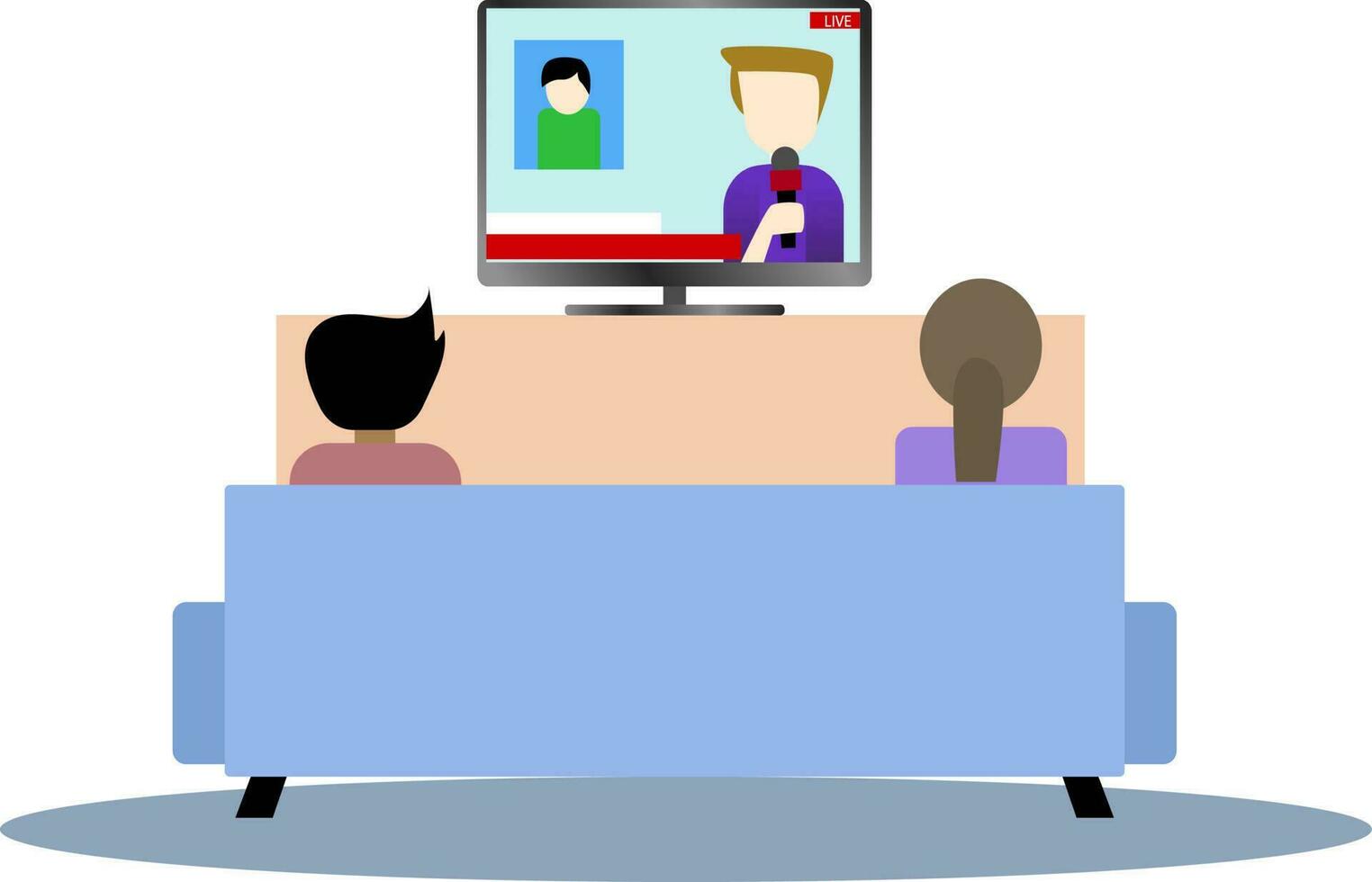 personas acecho televisión en el vivo habitación, familia acecho Noticias en televisión vector ilustración, Pareja acecho Noticias mientras lucha, En Vivo transmisión rotura Noticias televisor, televisión industria