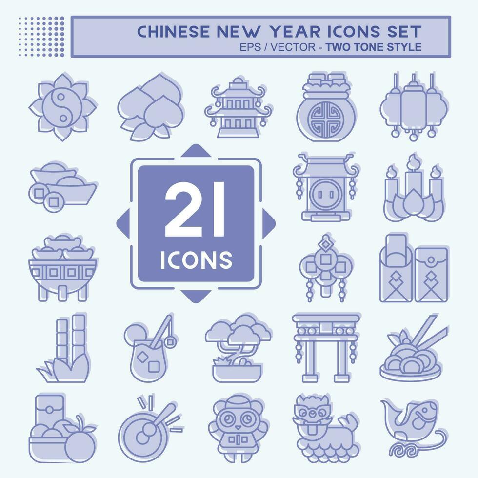 icono conjunto chino nuevo año. relacionado a educación símbolo. dos tono estilo. sencillo diseño editable vector
