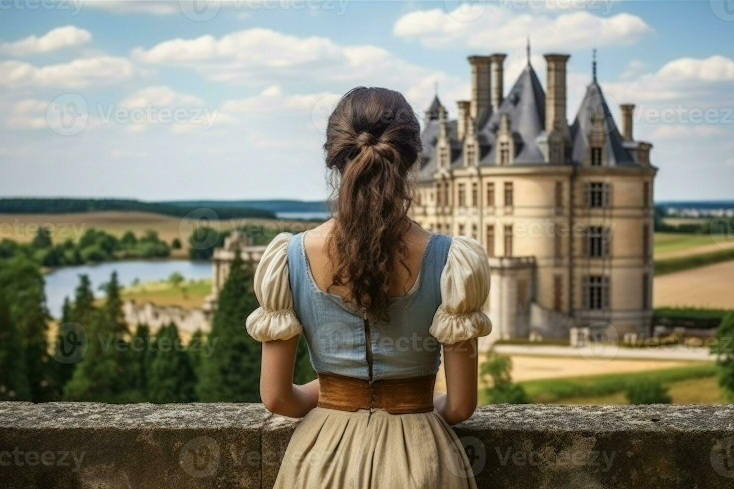 French woman french castle. Generate Ai photo