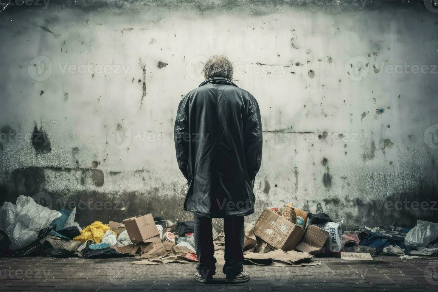 Homeless man garbage. Generate AI photo