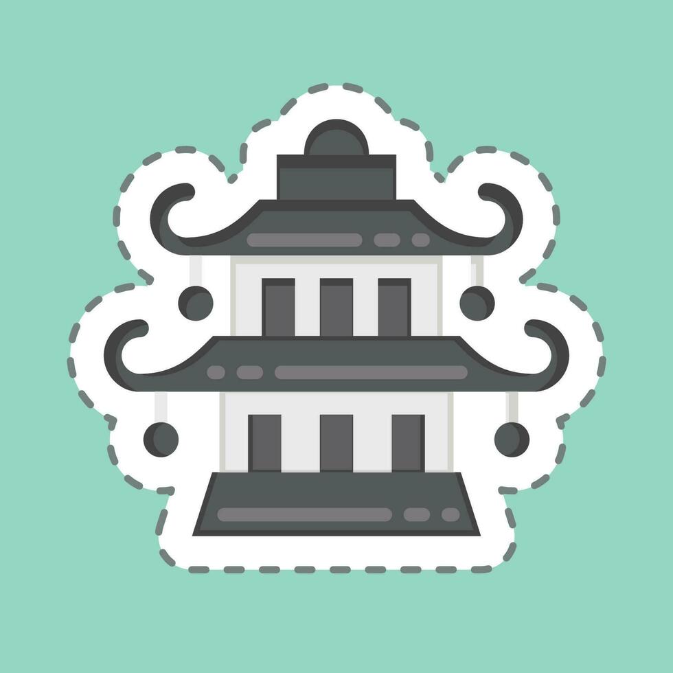 Sticker line cut Pagoda. related to Chinese New Year symbol. simple design editable vector