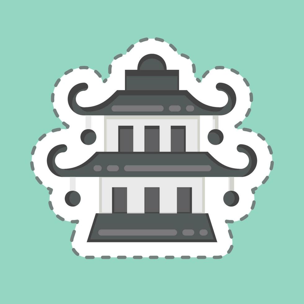 pegatina línea cortar pagoda. relacionado a chino nuevo año símbolo. sencillo diseño editable vector