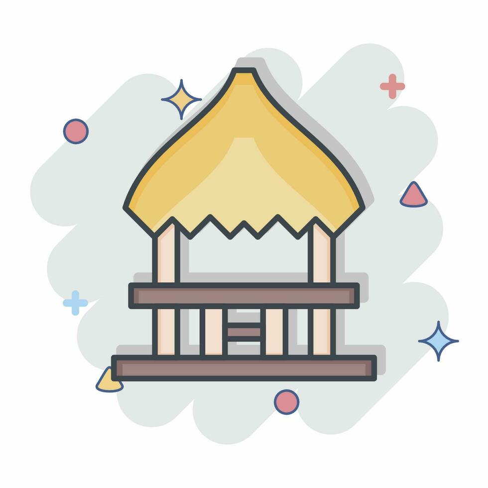 Icon Pavilion Cottage. related to Hawaii symbol. comic style. simple design editable. vector
