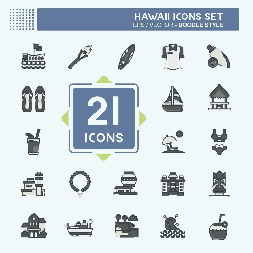 icono conjunto Hawai. relacionado a fiesta símbolo. garabatear estilo. sencillo diseño editable. vector