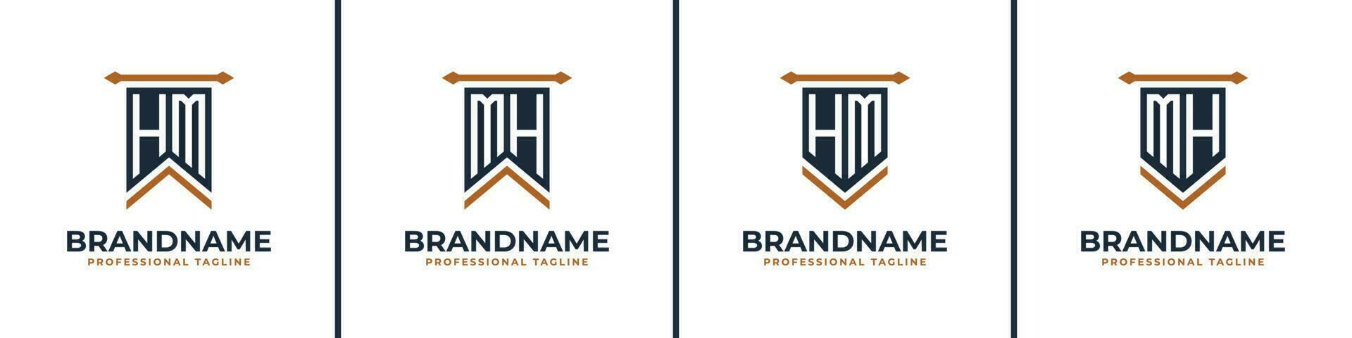 Letter HM and MH Pennant Flag Logo Set, Represent Victory. Suitable for any business with HM or MH initials. vector