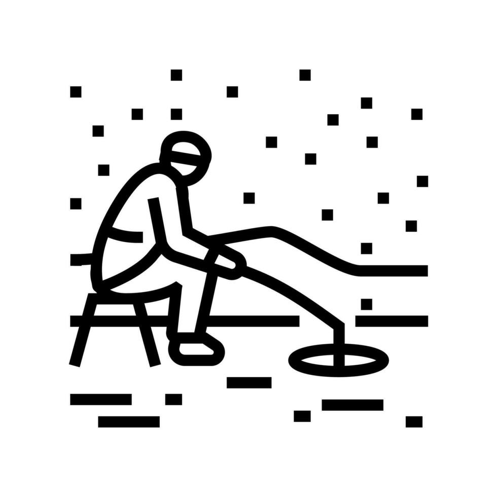 ice fishing winter season line icon vector illustration
