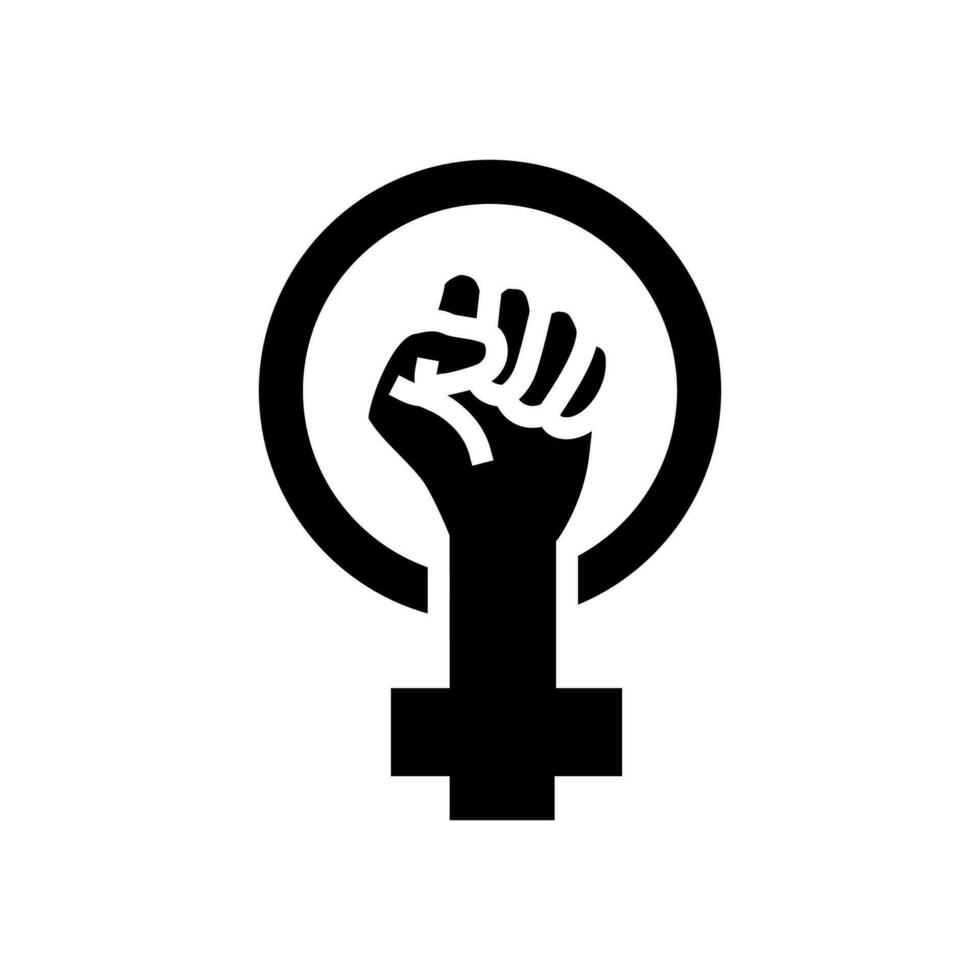 mujer poder puño feminismo glifo icono vector ilustración