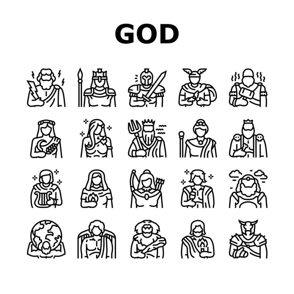 greek god mythology ancient icons set vector