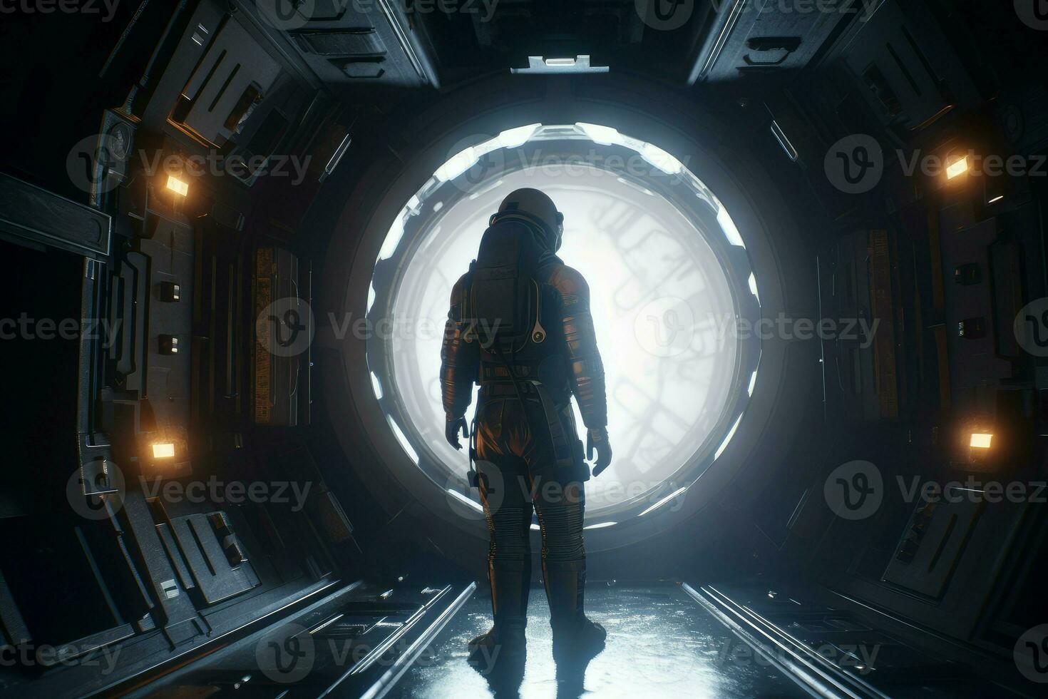 Cosmonaut space portal world. Generate Ai photo