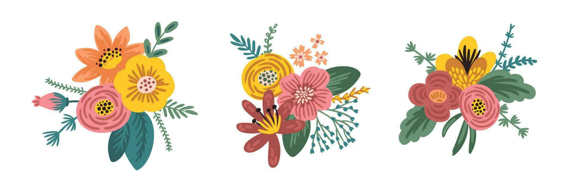 Vector illustration bouquets of flowers. Design template for card, poster, flyer and other use