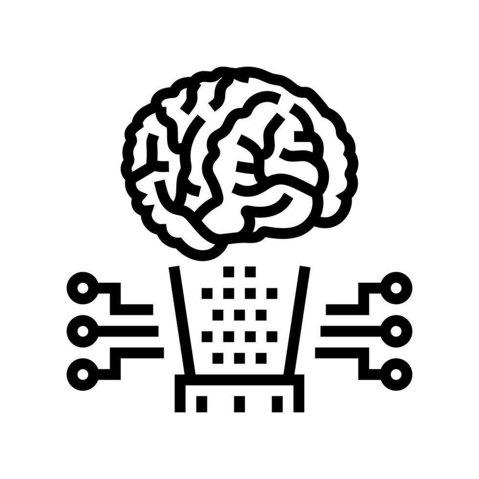 humano cerebro simulación futuro tecnología línea icono vector ilustración