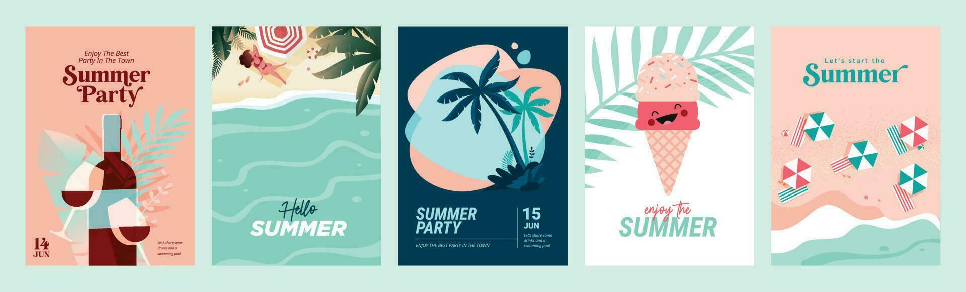 verano rebaja pancartas y carteles conjunto de vector ilustraciones para web y social medios de comunicación pancartas, impresión material, Boletin informativo diseños, cupones, marketing.