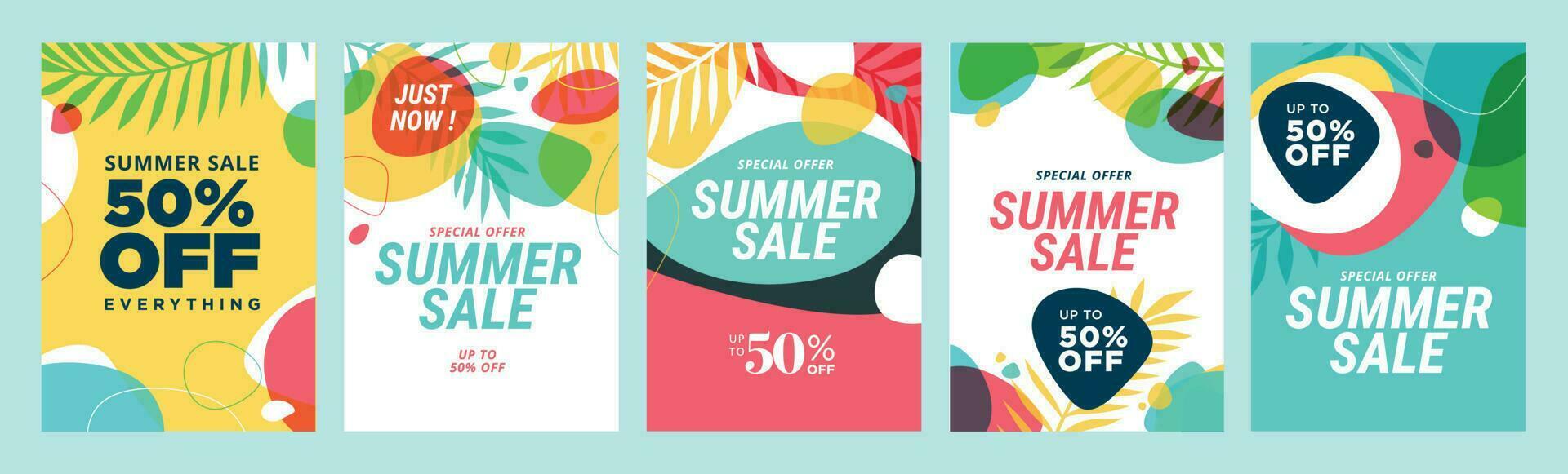 Summer sale banners and posters. Set of vector illustrations for web and social media banners, print material, newsletter designs, coupons, marketing.