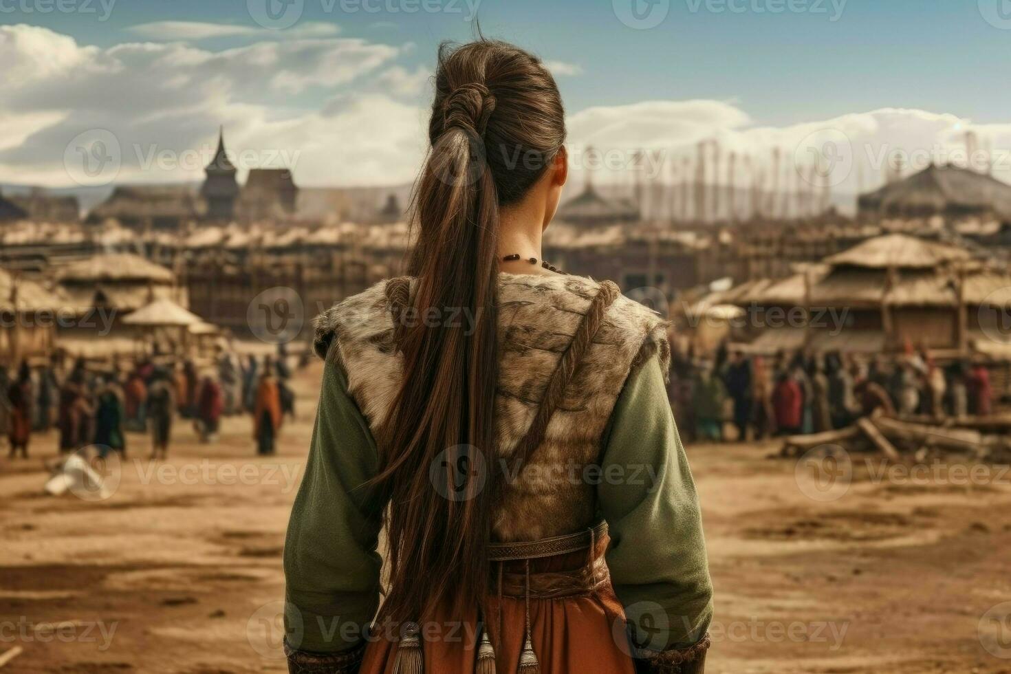 Mongolian ancient yurta girl. Generate Ai photo