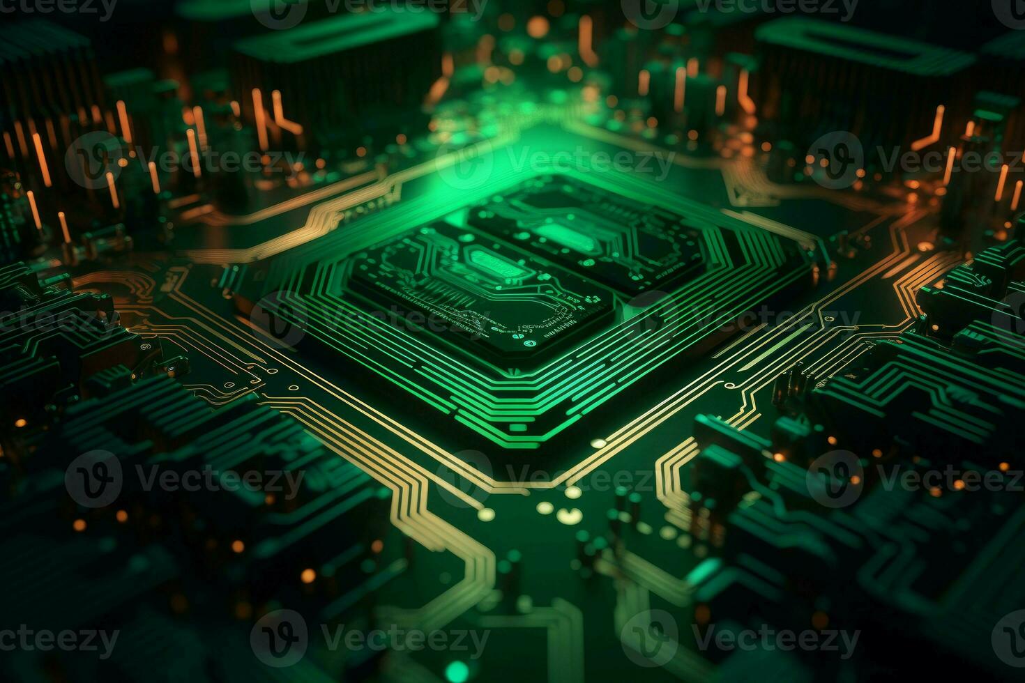 Abstract microchip green. Generate AI photo