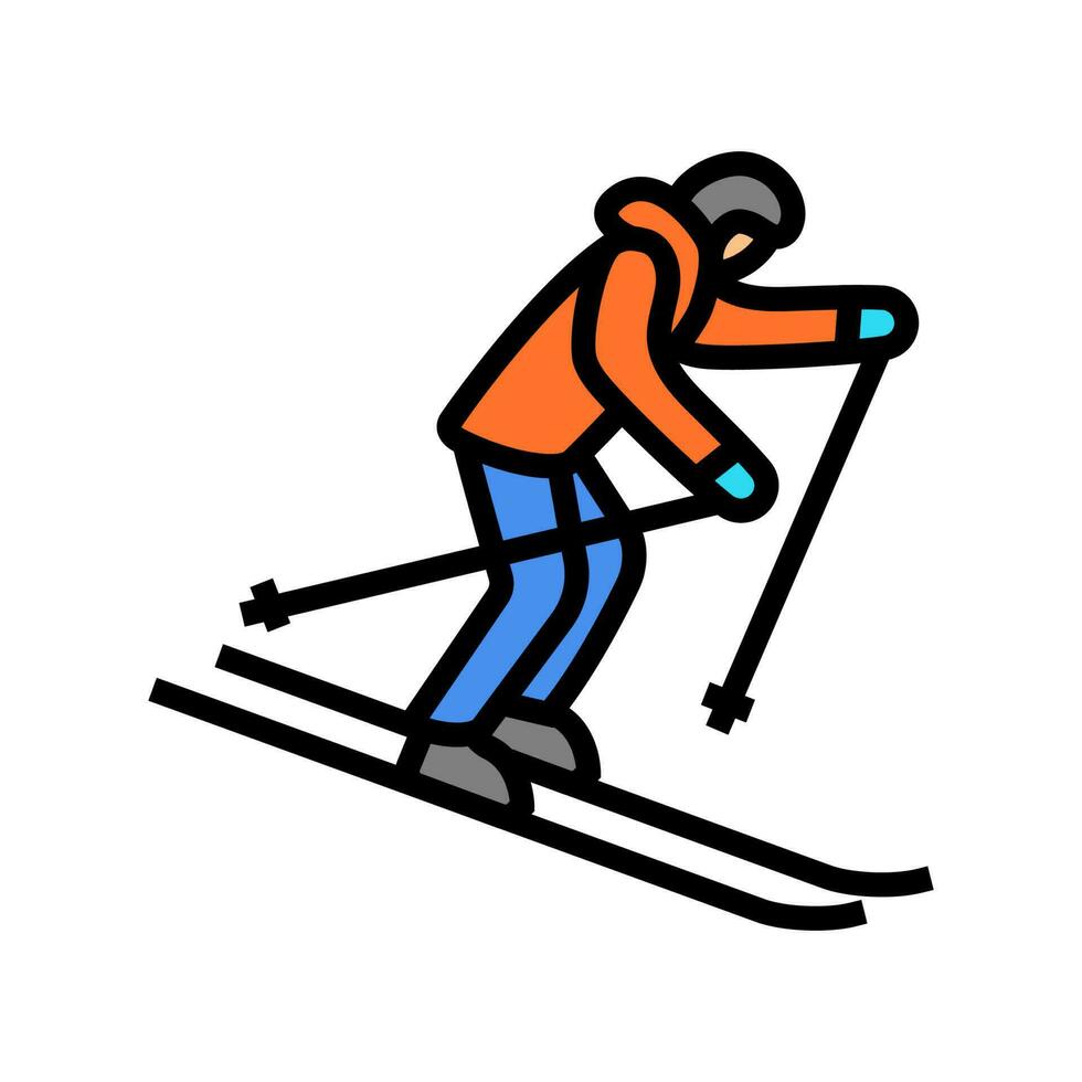 skiing downhill winter season color icon vector illustration