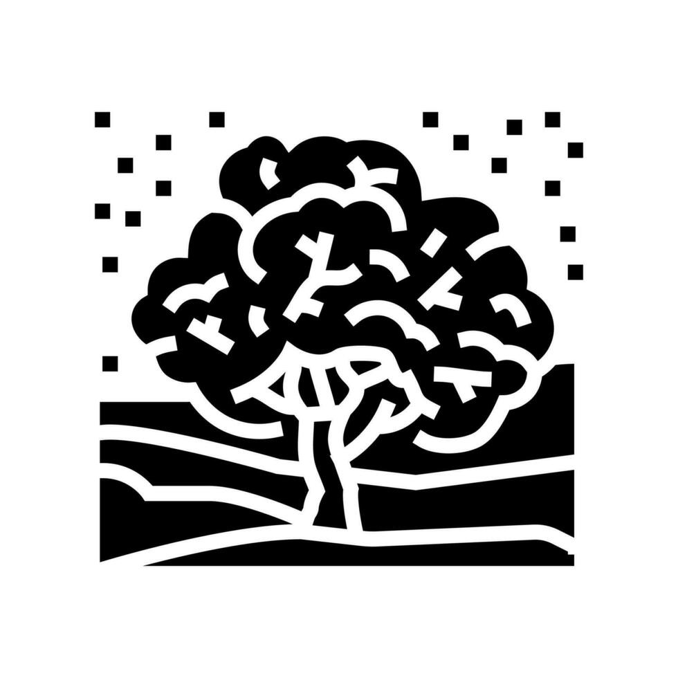nieve cubierto árbol invierno temporada glifo icono vector ilustración