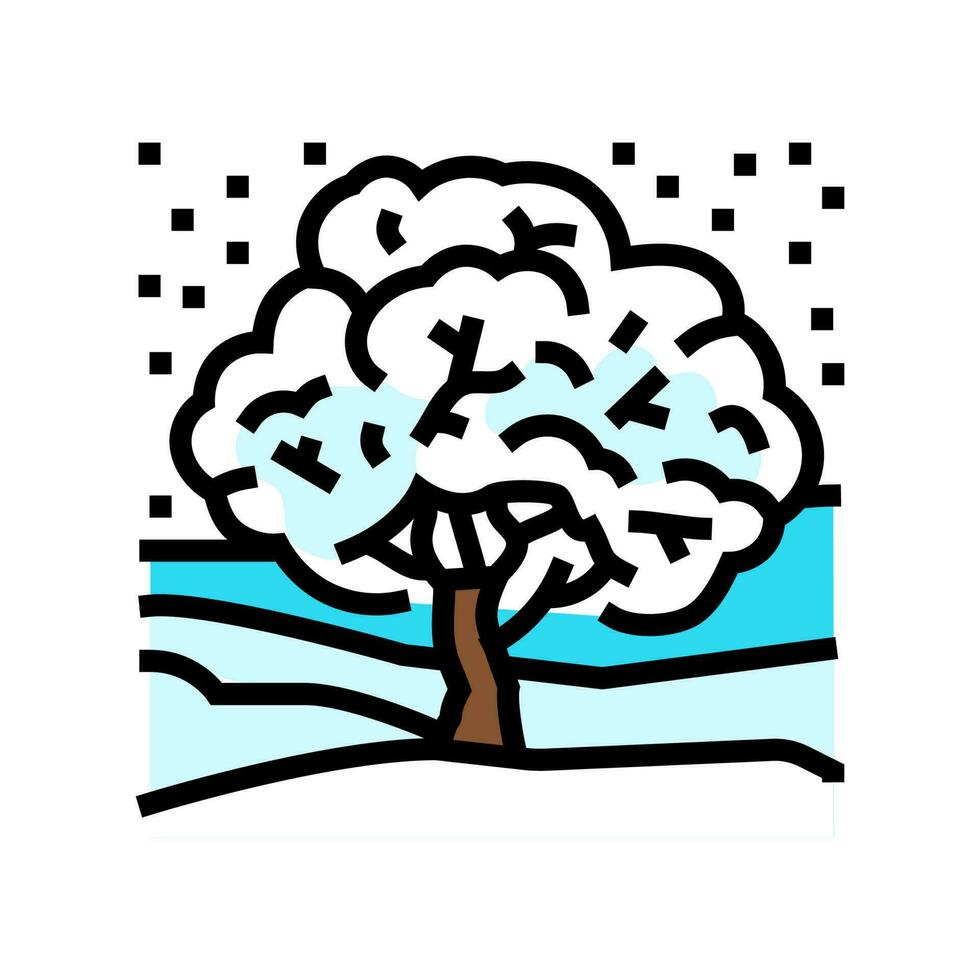 nieve cubierto árbol invierno temporada color icono vector ilustración