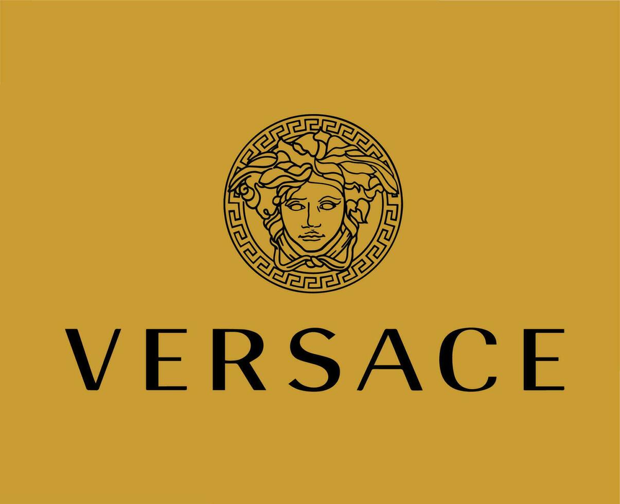 Versace marca logo con nombre negro símbolo ropa diseño icono resumen vector ilustración con marrón antecedentes