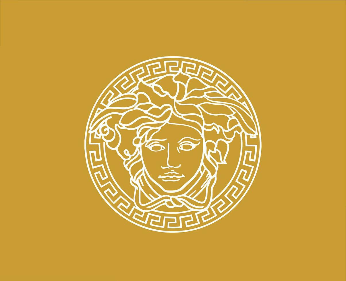 Versace marca símbolo blanco logo ropa diseño icono resumen vector ilustración con marrón antecedentes