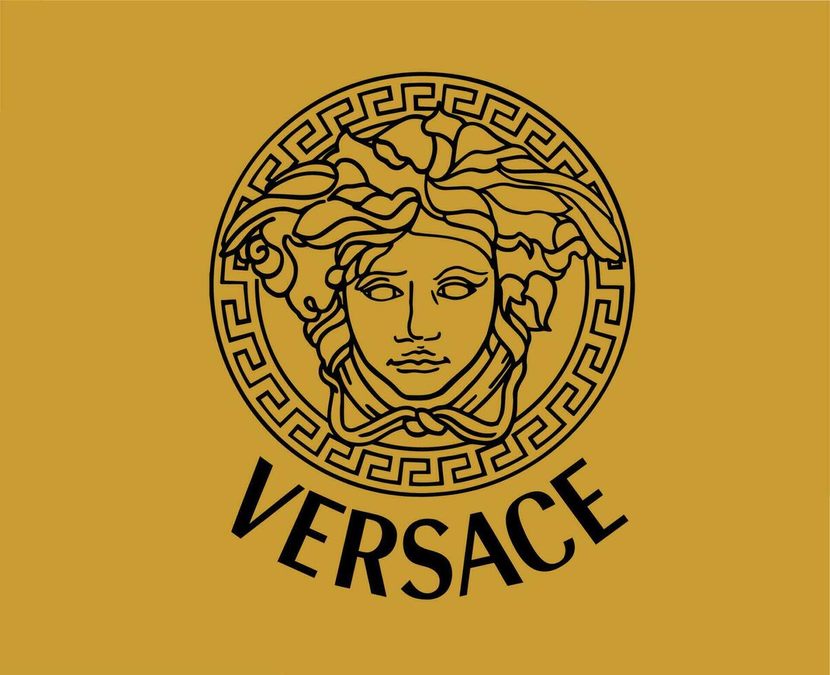 Versace Brand Symbol With Name Black Logo Clothes Design Icon Abstract Vector Illustration With Brown Background