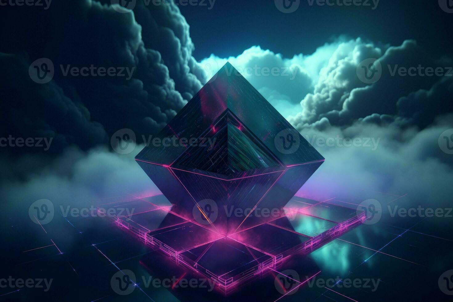 Abstract neon geometric futuristic. Generate Ai photo