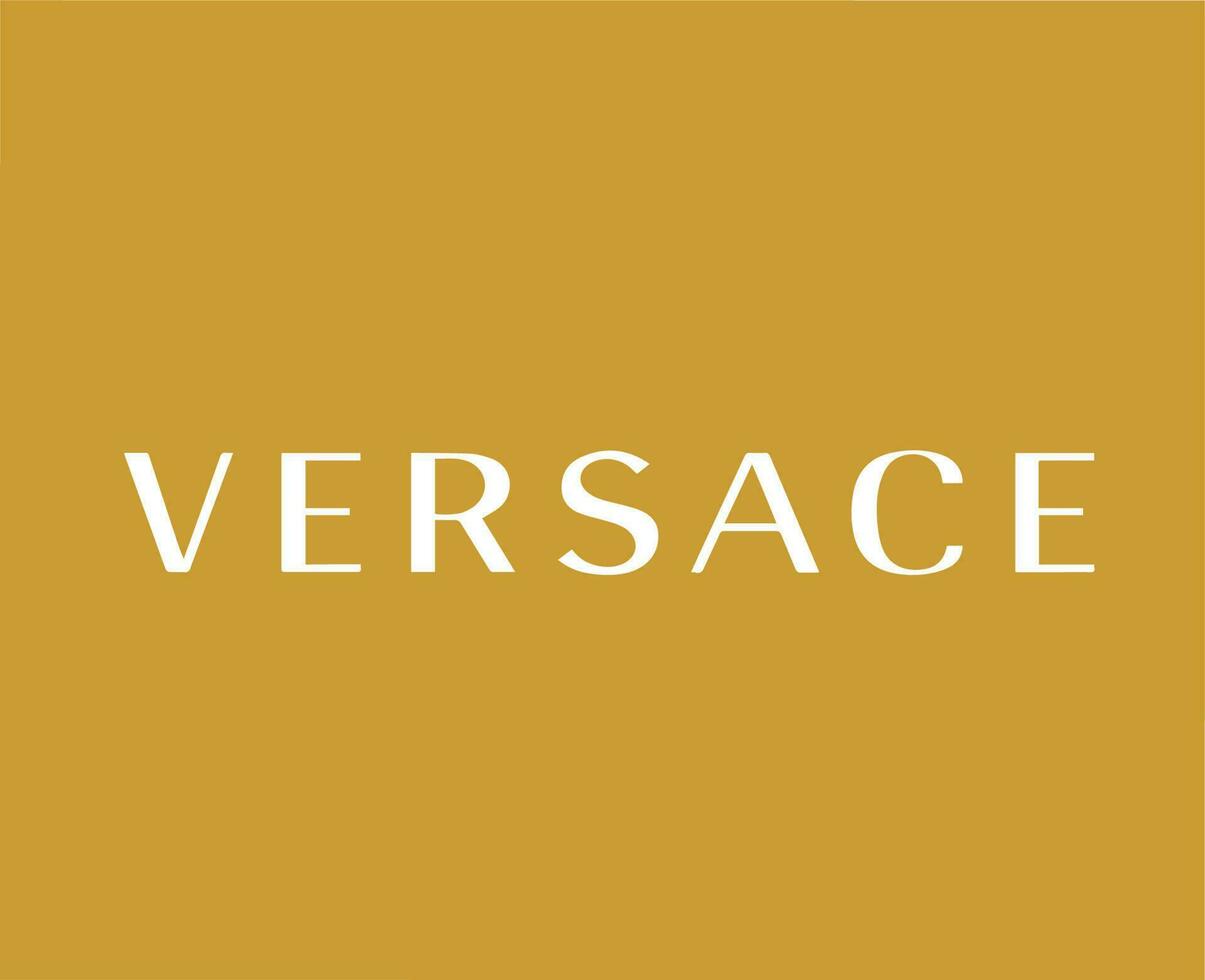 Versace marca logo nombre blanco símbolo ropa diseño icono resumen vector ilustración con marrón antecedentes