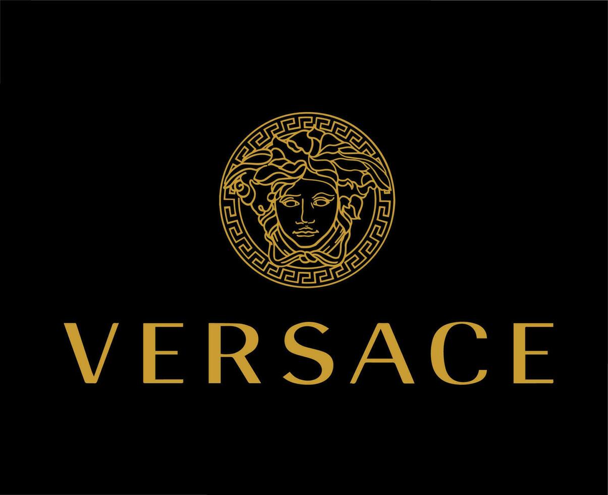 Versace marca logo con nombre marrón símbolo ropa diseño icono resumen vector ilustración con negro antecedentes