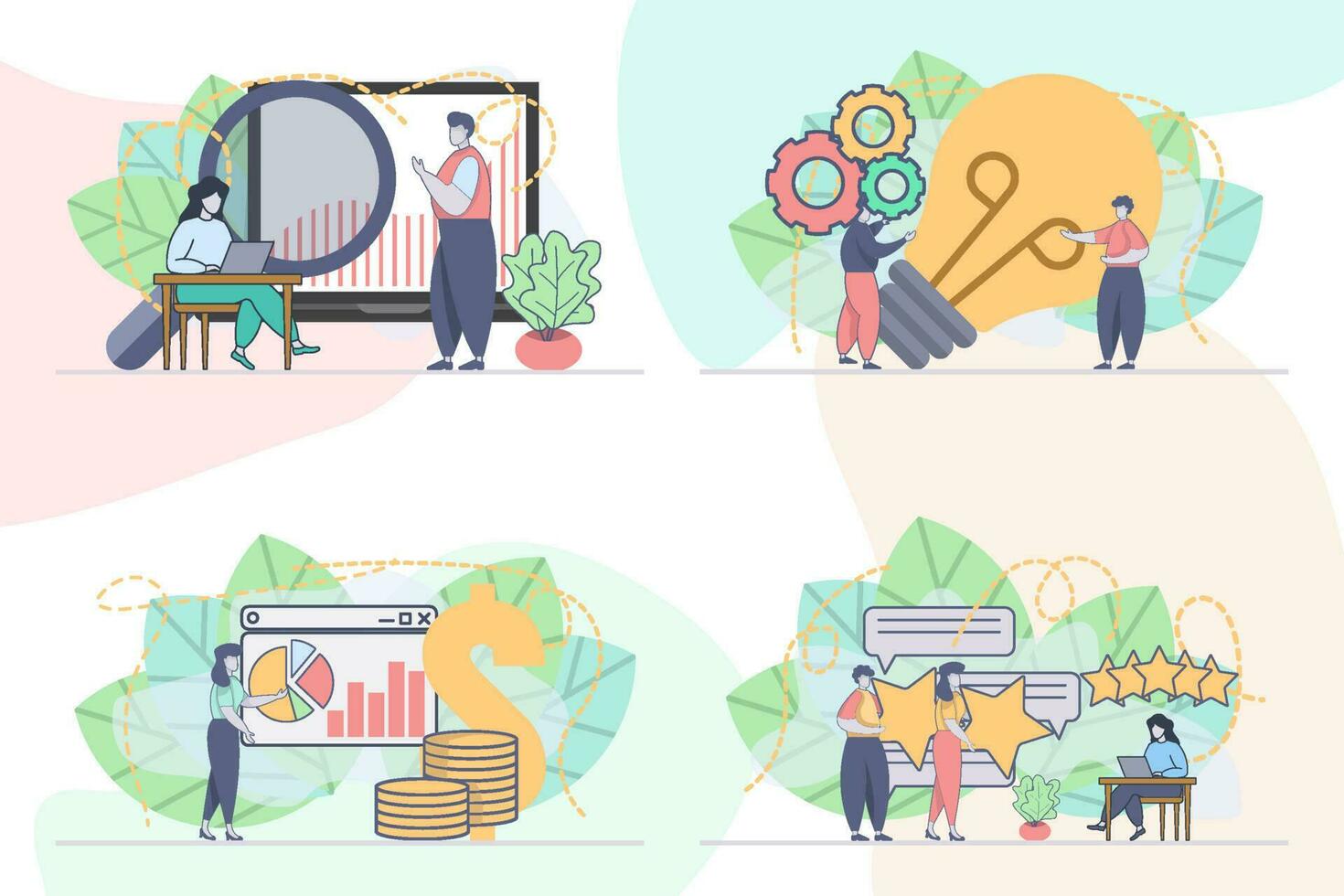set of web page design templates for business management concept illustration, perfect for web page design, banner, mobile app, landing page, Flat Vector illustration