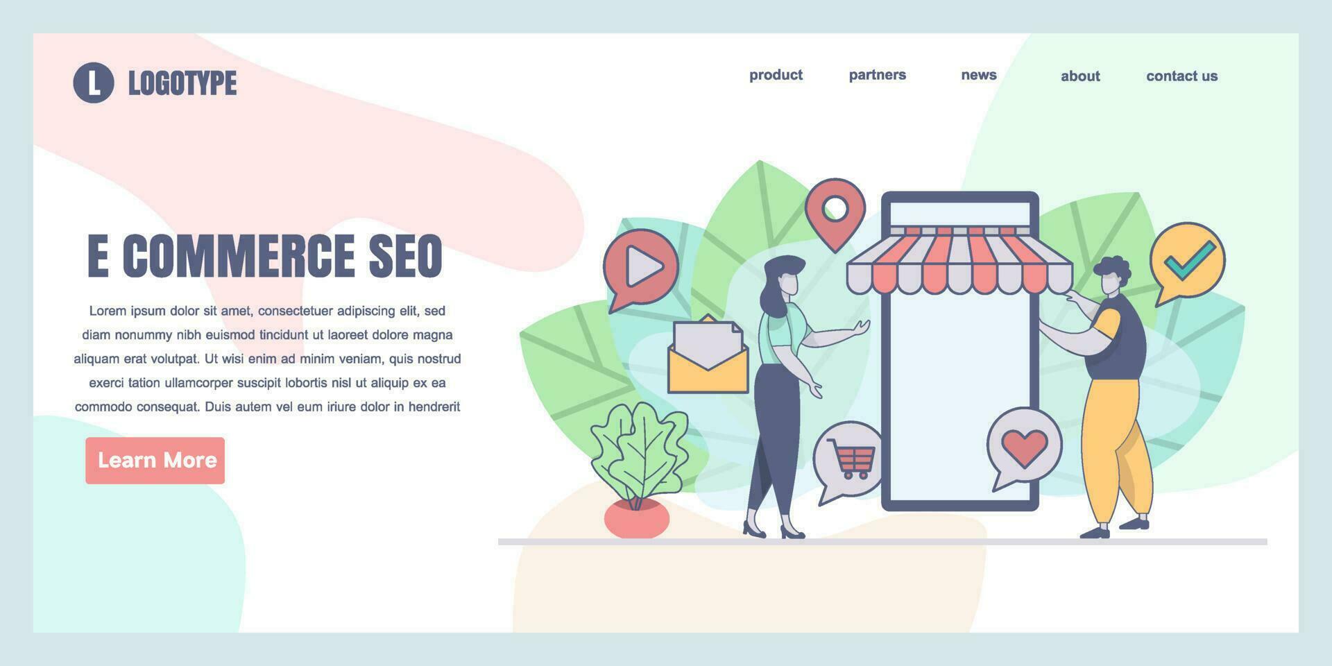 Landing page design templates for E-commerce Seo concept illustration, perfect for web design, banner, mobile app, landing page, Flat Vector illustration