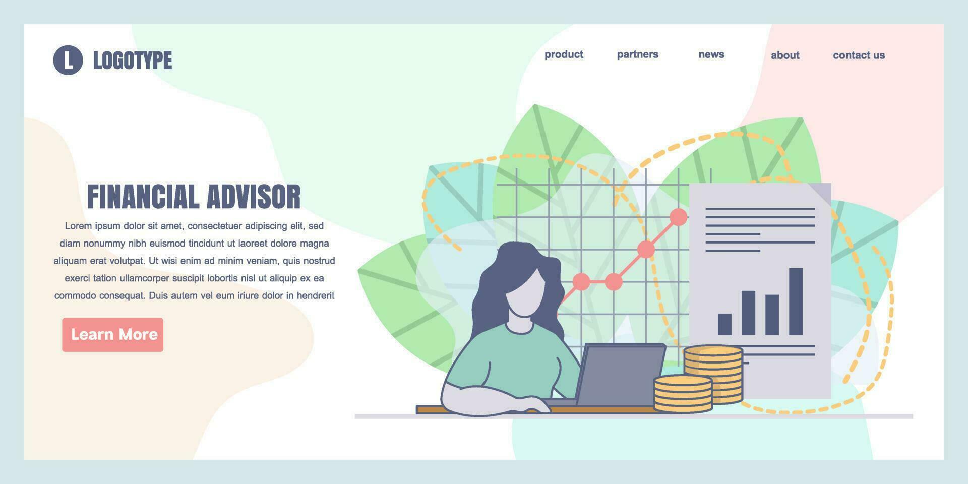 Web page design templates for financial advisor concept illustration, perfect for web page design, banner, mobile app, landing page, Flat Vector illustration