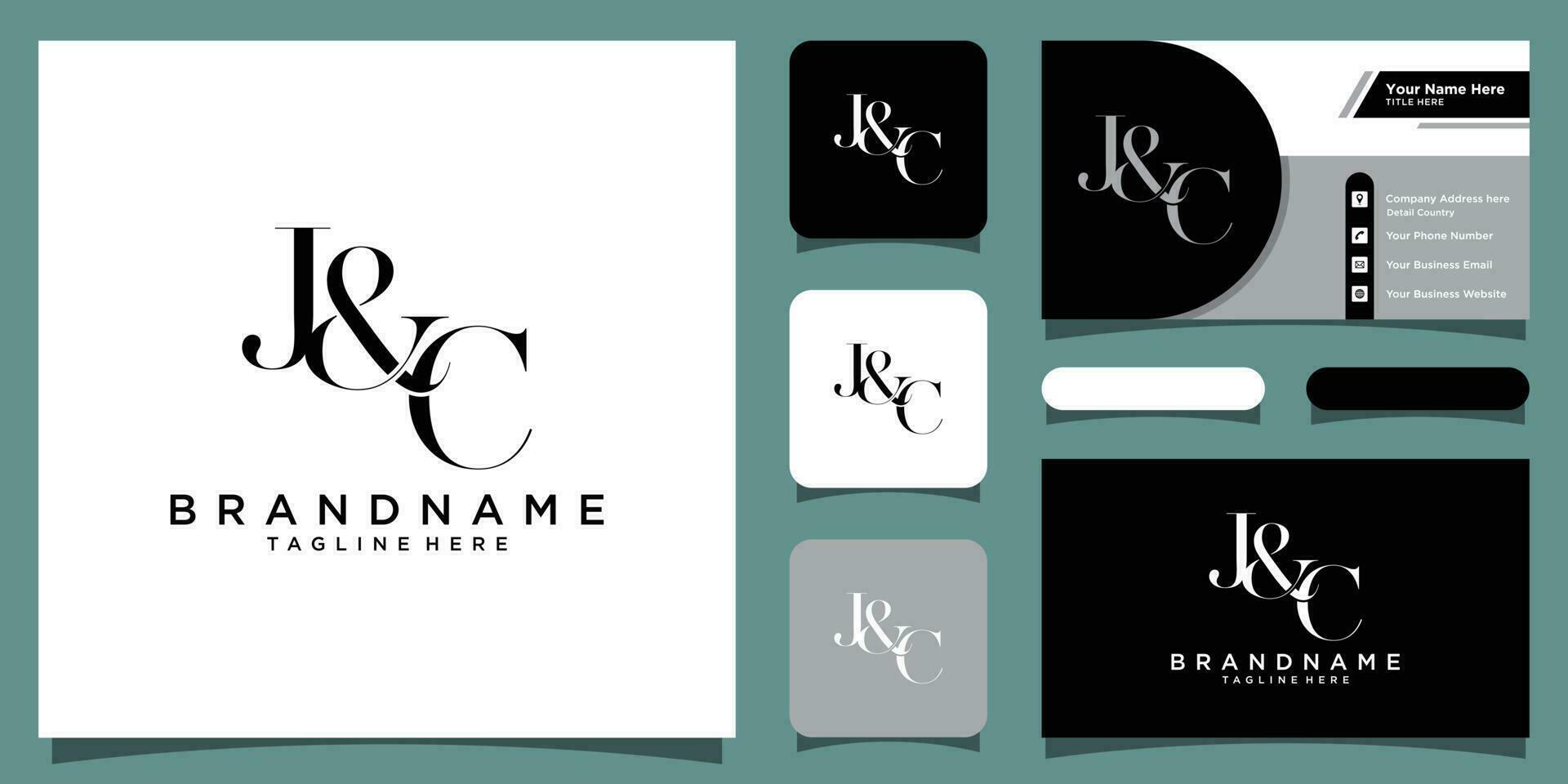 J and C Initial logo, Ampersand monogram logo with business card design Premium Vector
