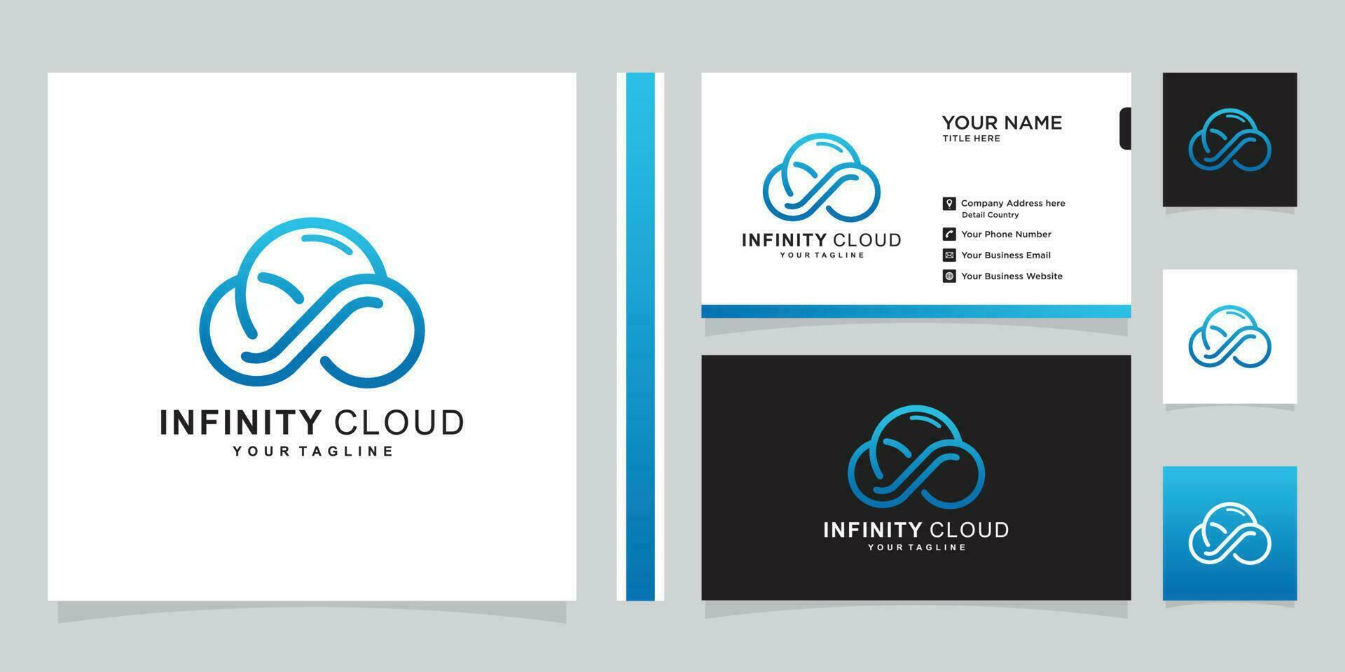 Cloud infinity database logo vector and business card Premium Vector
