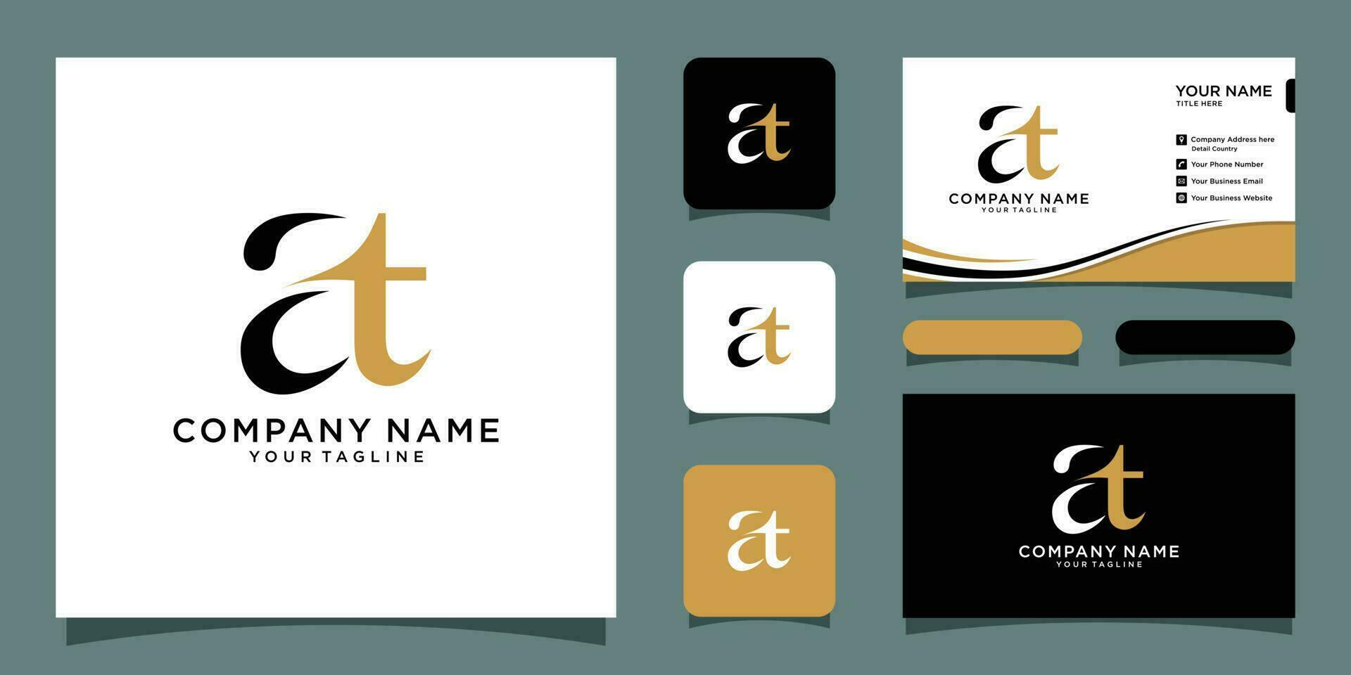 initial letter logo AT or TA, logo template designs with business card design premium vector