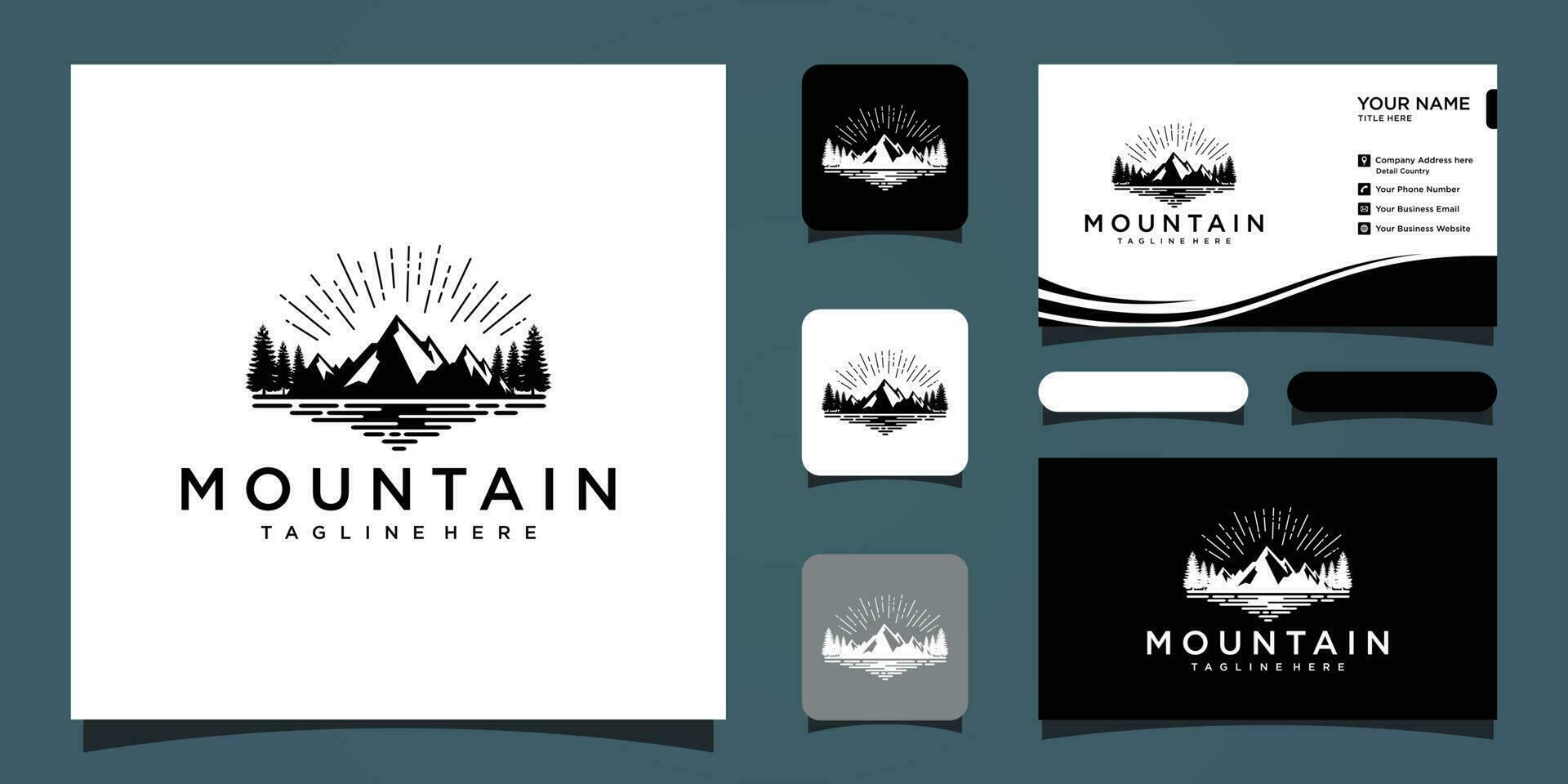 Clásico montaña logo y ilustración y negocio tarjeta prima vector