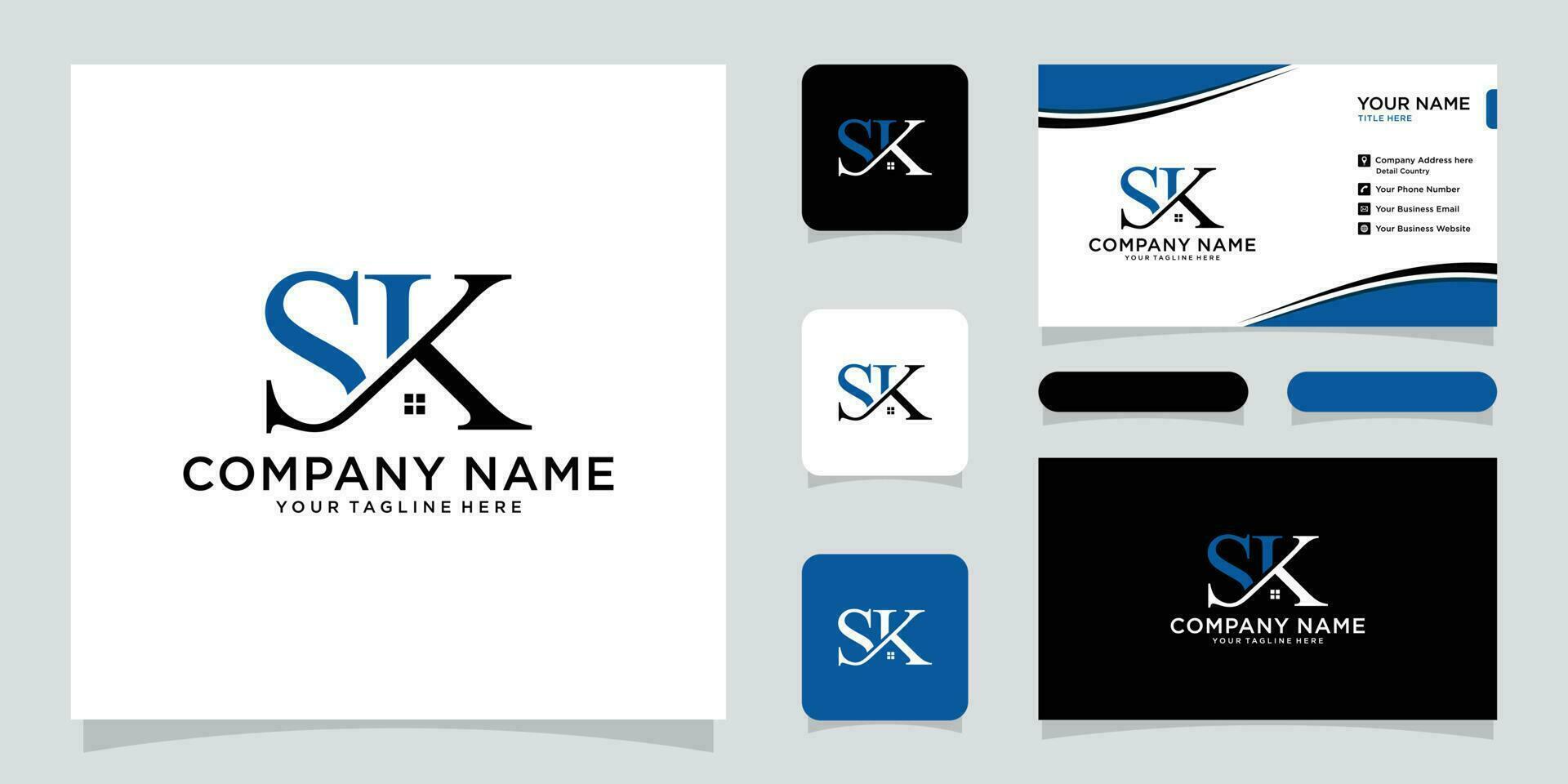 Initial letter logo SK company name with business card design Premium Vector