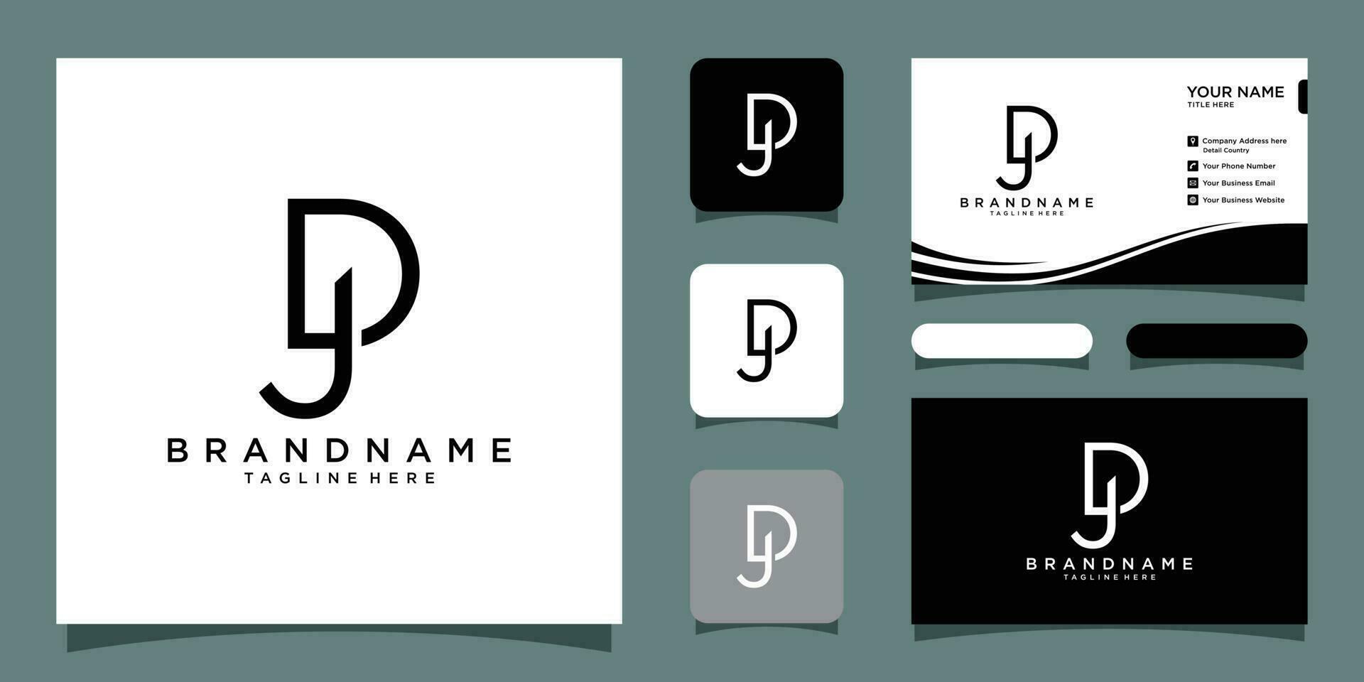 DJ or JD letter initial logo design template with business card design Premium Vector