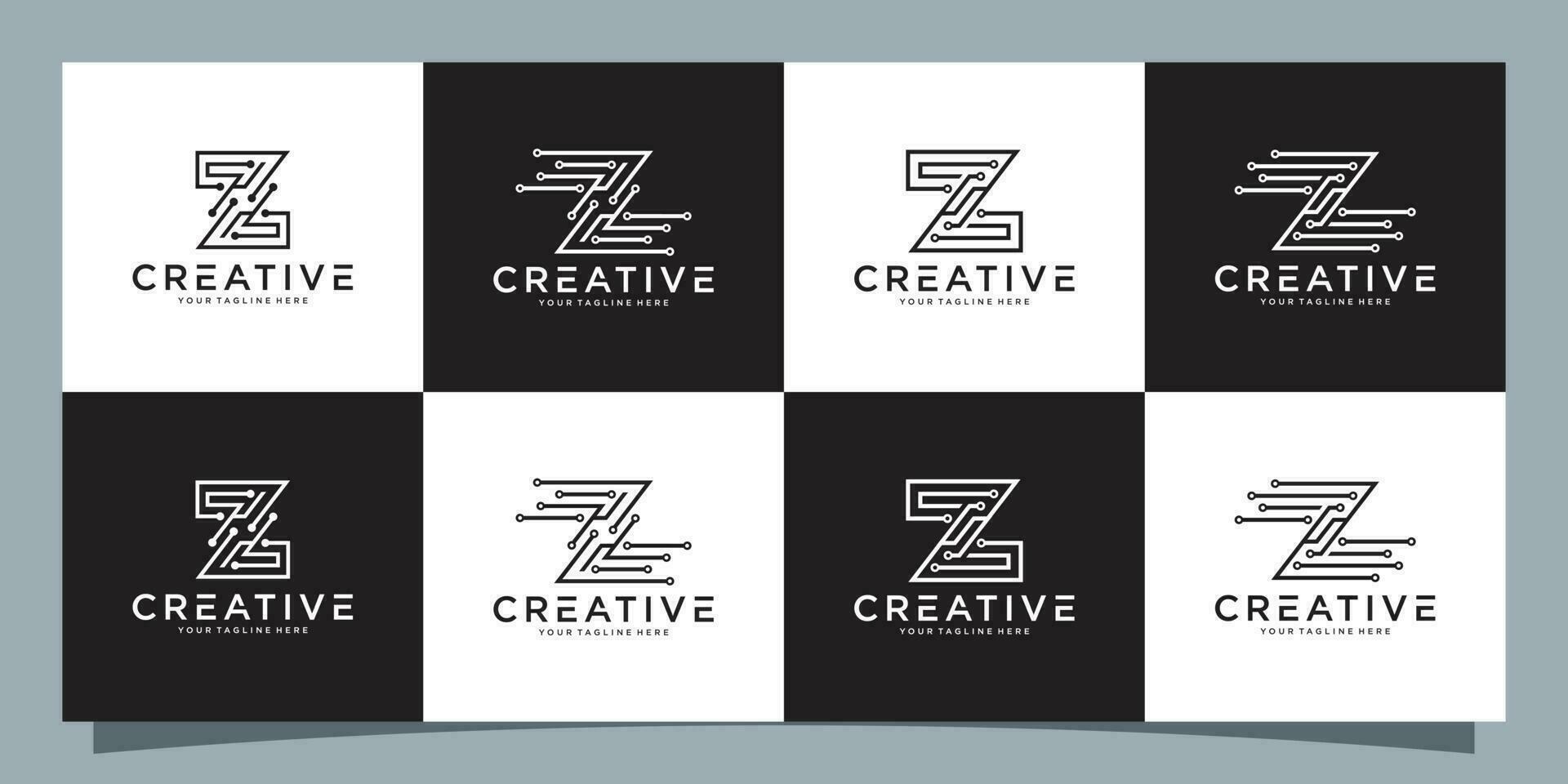 Set of creative bundle monogram logo design template initial letter Z technology Premium Vector