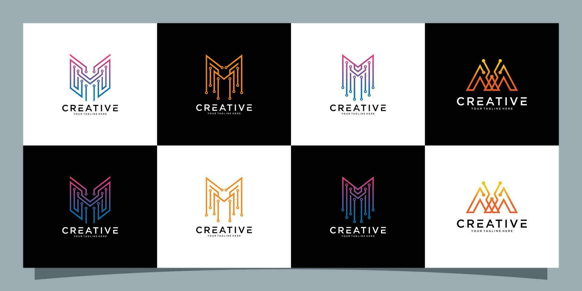 Set bundle of monogram logo design technology initial letter m Premium Vector