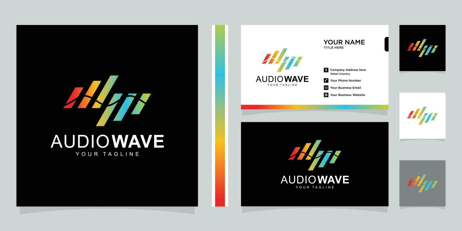 Audio wave logo concept, Multimedia Technology themed, Abstract Shape and business card Premium Vector