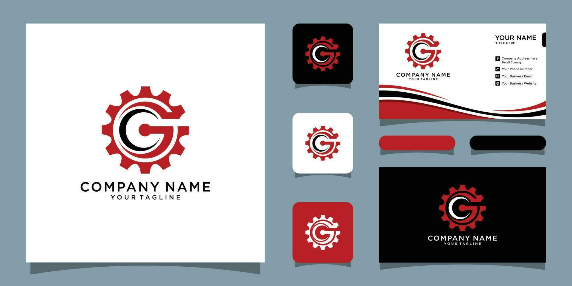Letter G Gear Engineer Logo Design Template with business card design Premium Vector