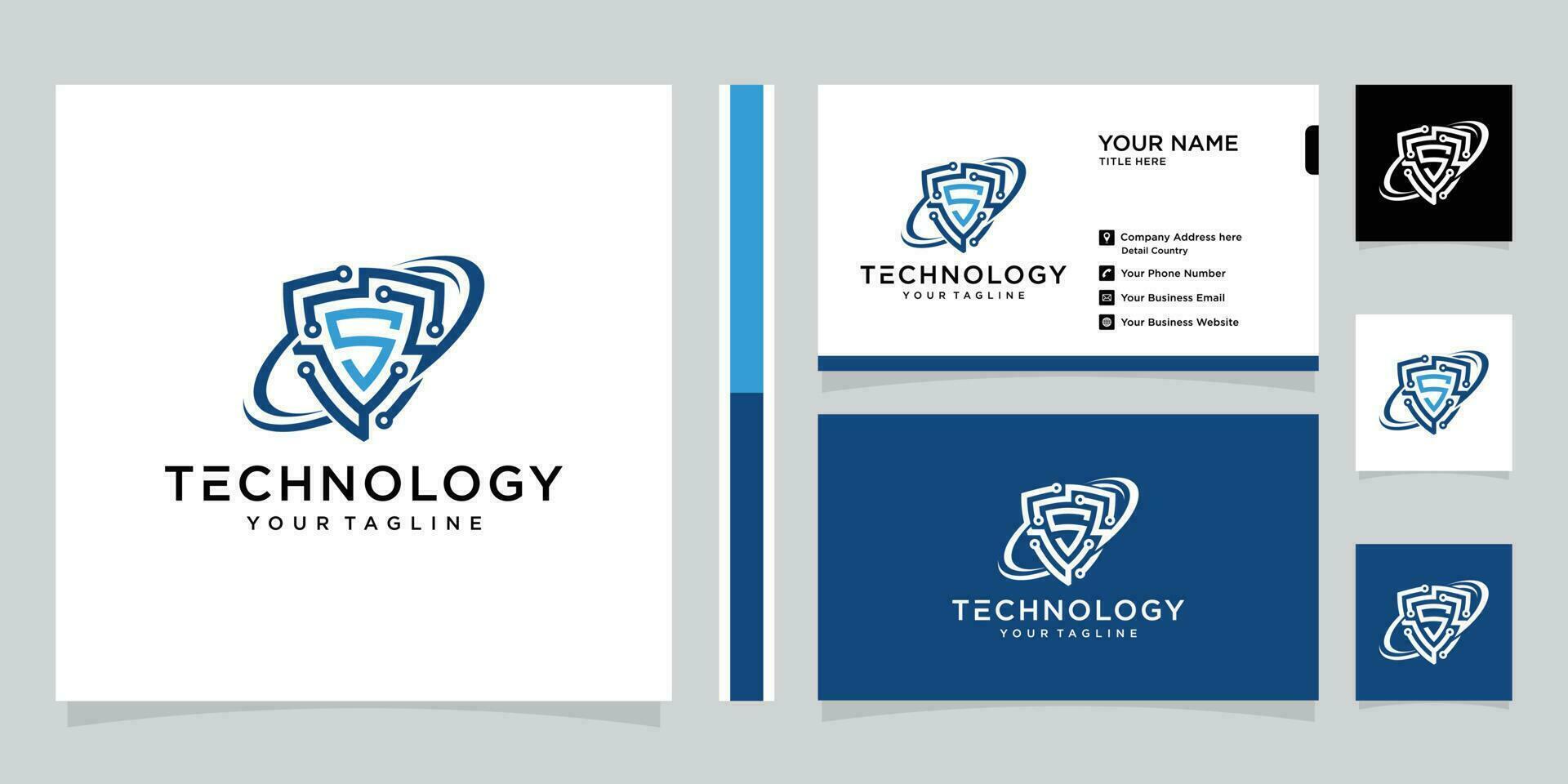 Security logo technology for your company, shield logo for security data and business card Premium Vector