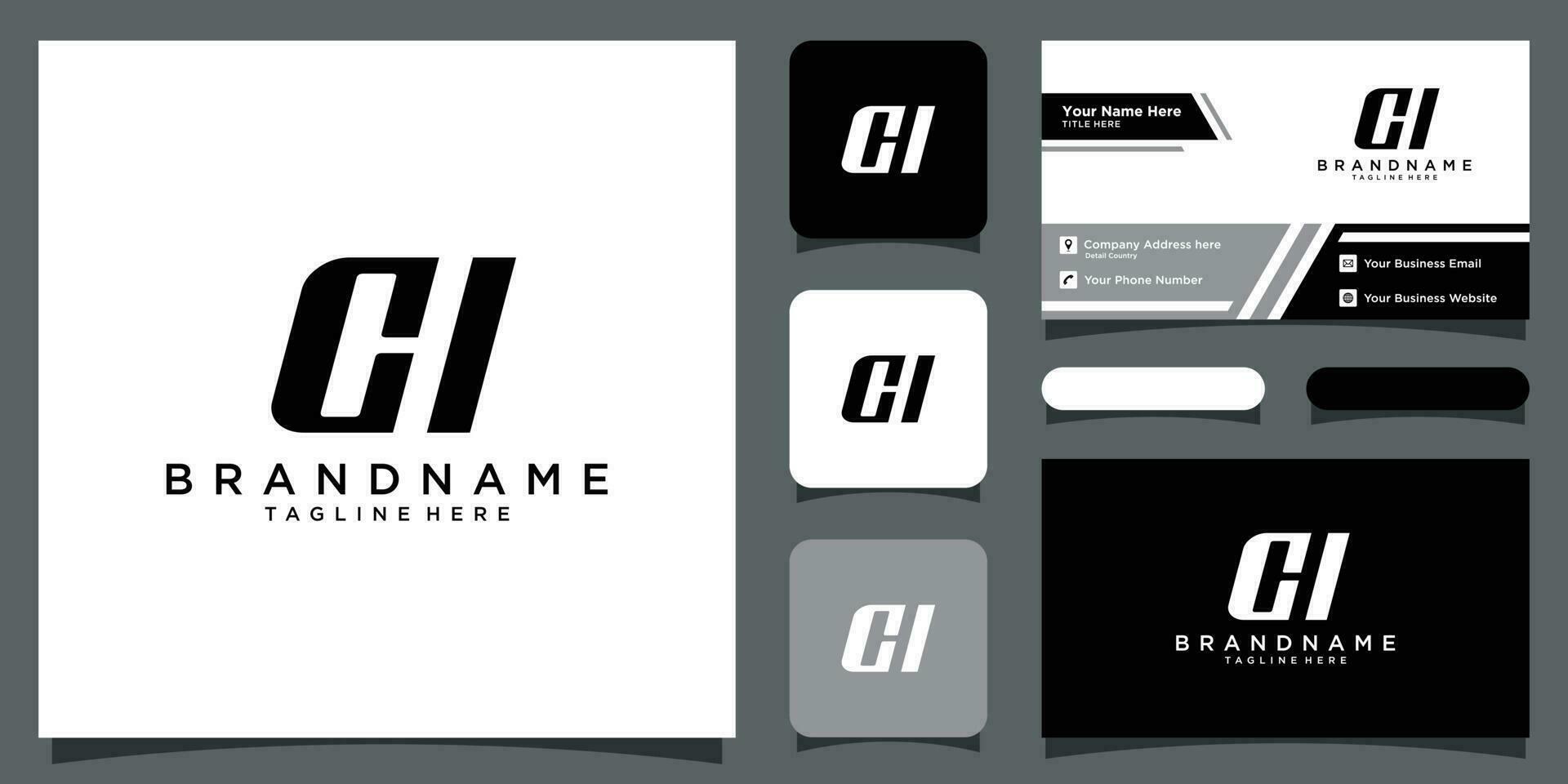 Initial Letter CH or HC Logo Design with business card design Premium Vector