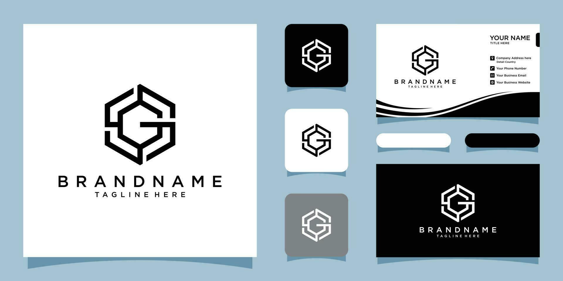 Letter G Hexagon Logo Geometric Shape with business card design Premium Vector