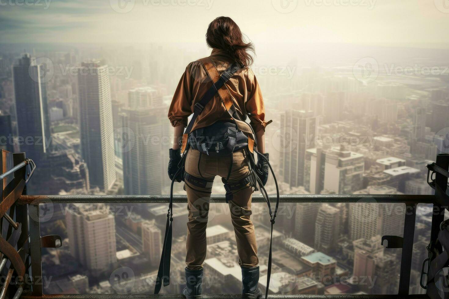 Industrial climber access skyscraper. Generate Ai photo