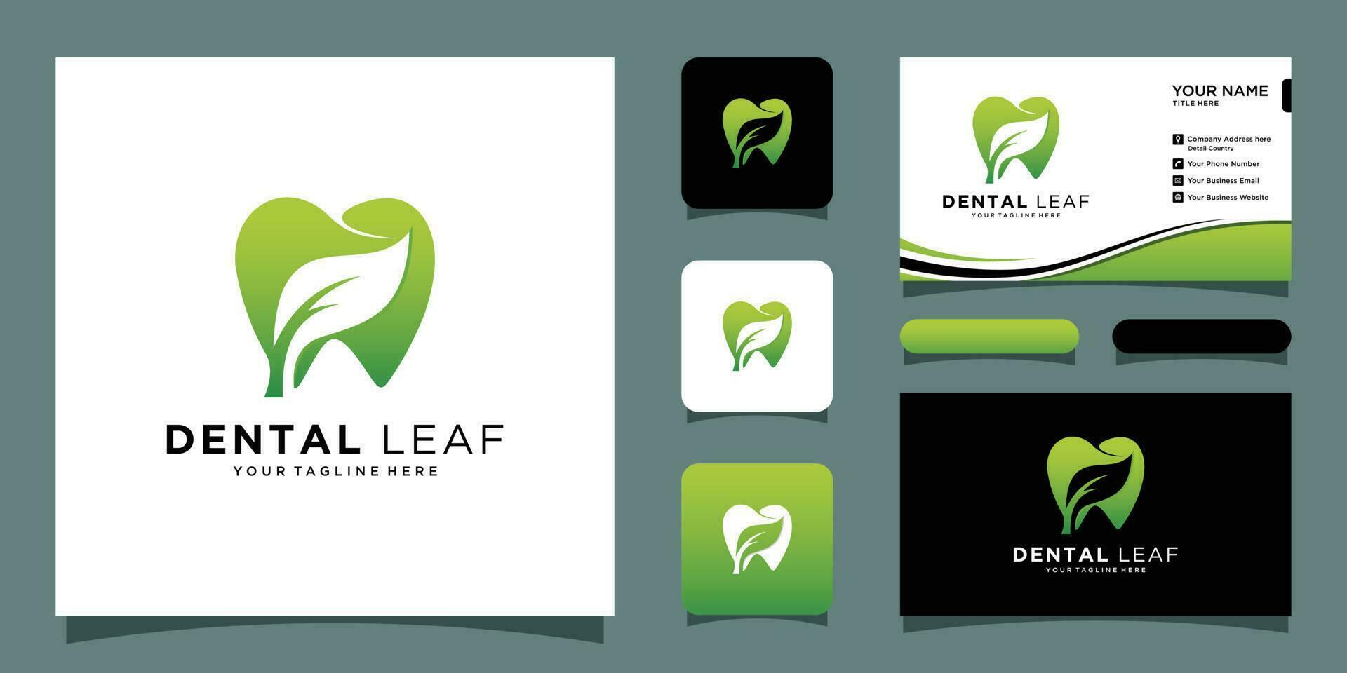 Dental care logo design with tooth and leaf icon combination Premium Vector