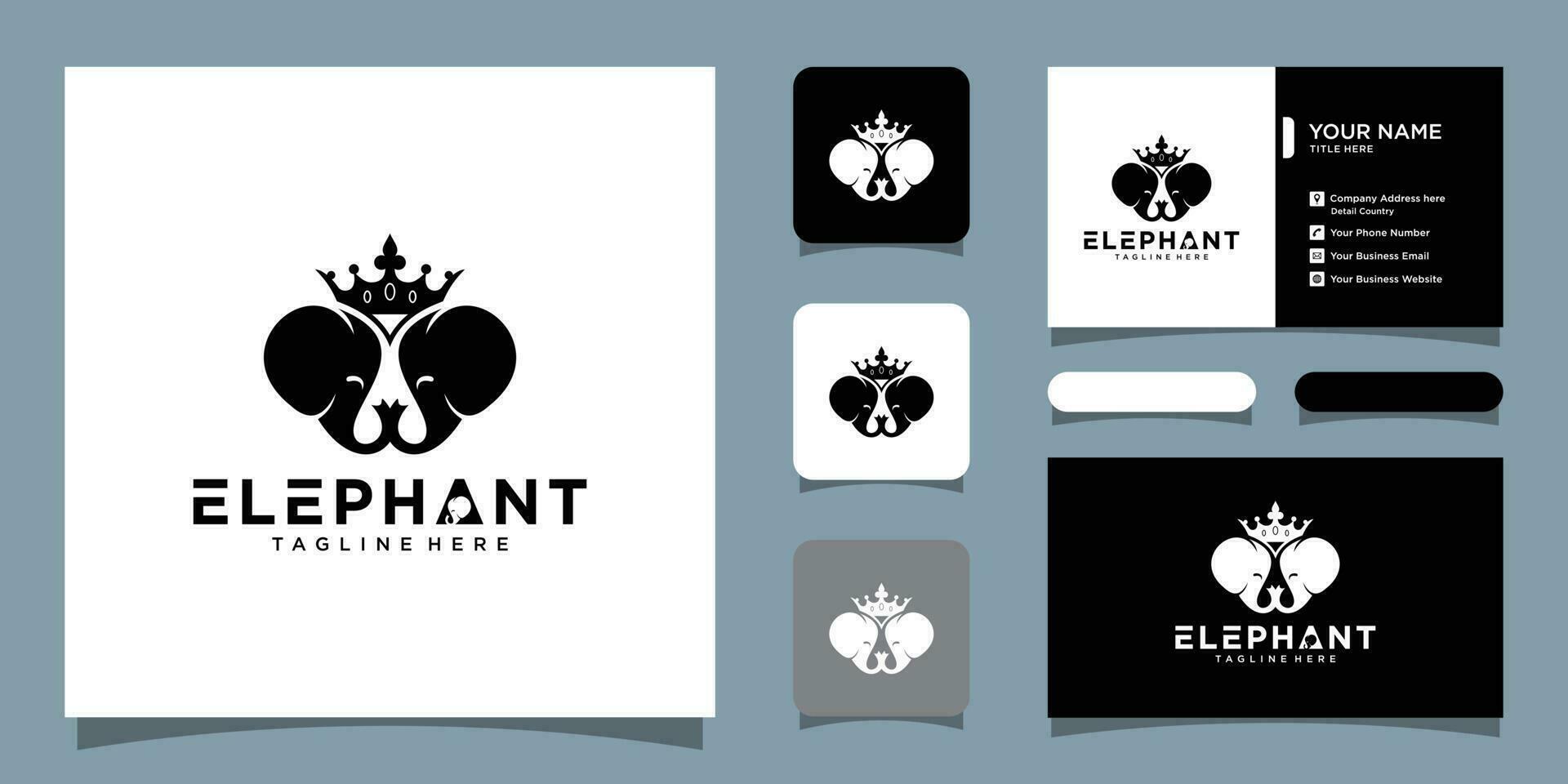 Elephant logo icon illustration with business card design Premium Vector