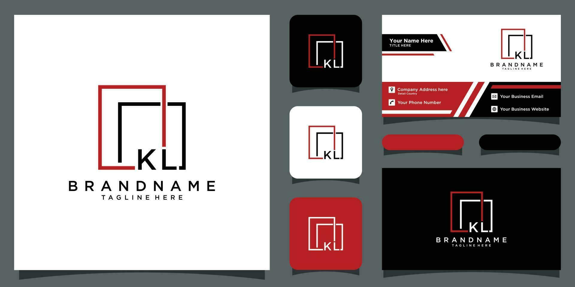 Monogram initial KL Logo with square frame line art with business card design Premium Vector