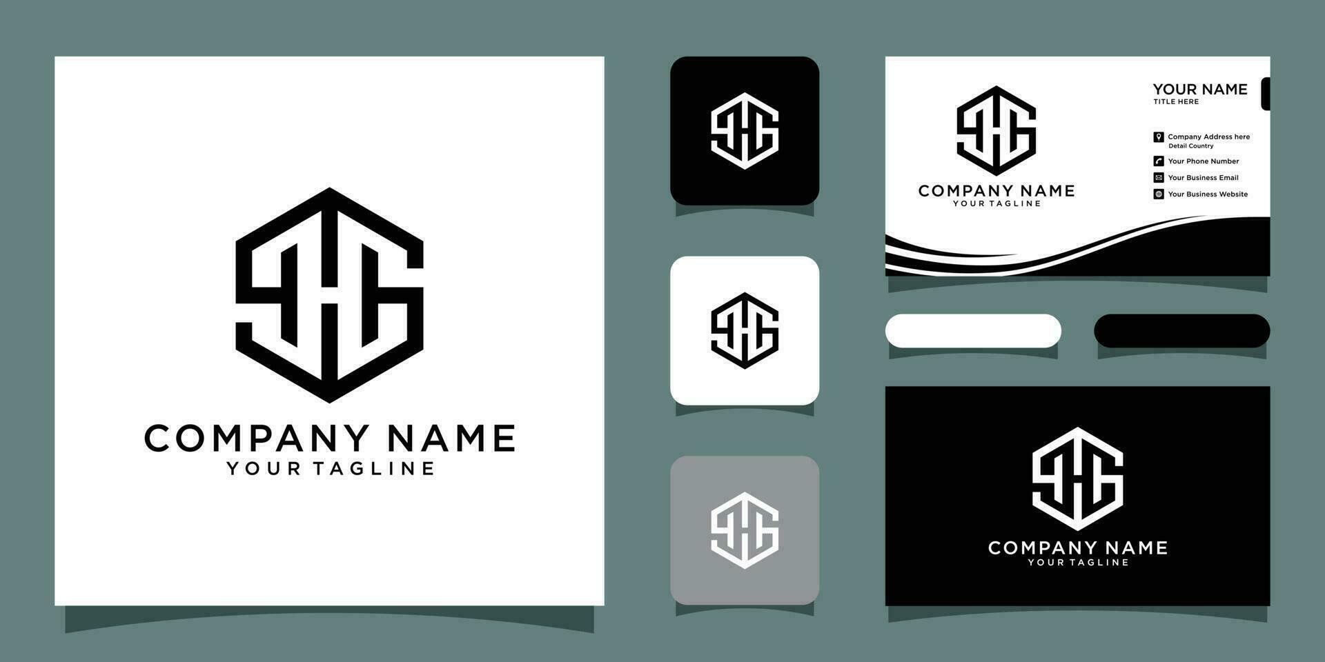 SH or HS letter with hexagon logo design vector with business card design Premium Vector