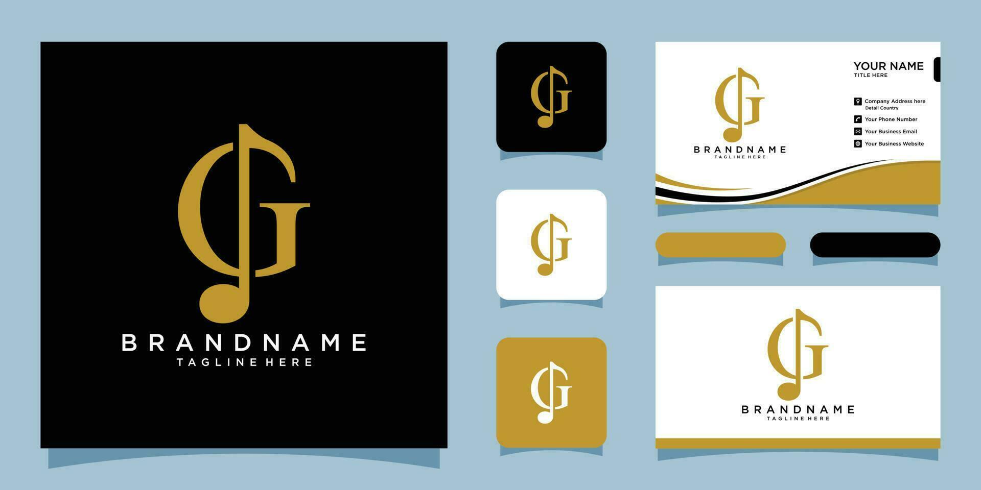 Initial G letter with music vector logo with business card design Premium Vector